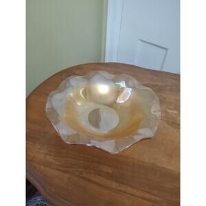 Jeannette Floragold Louisa Pattern Ruffled Bowl Vintage Carnival Glass